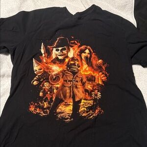 Black Graphic Tee with Horror Characters puppet masters